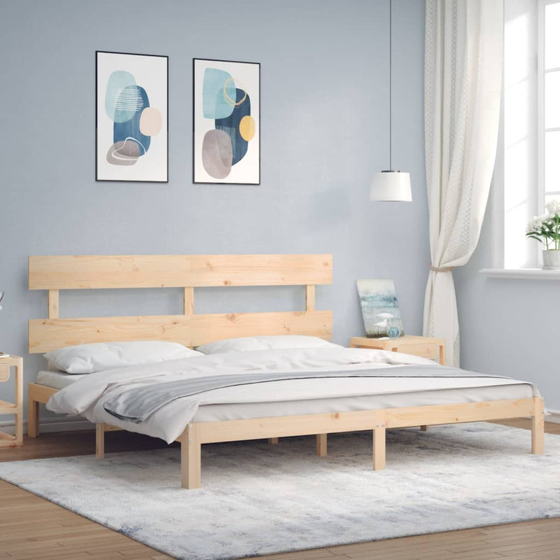 Bedframe met hoofdbord massief hout 200x200 cm