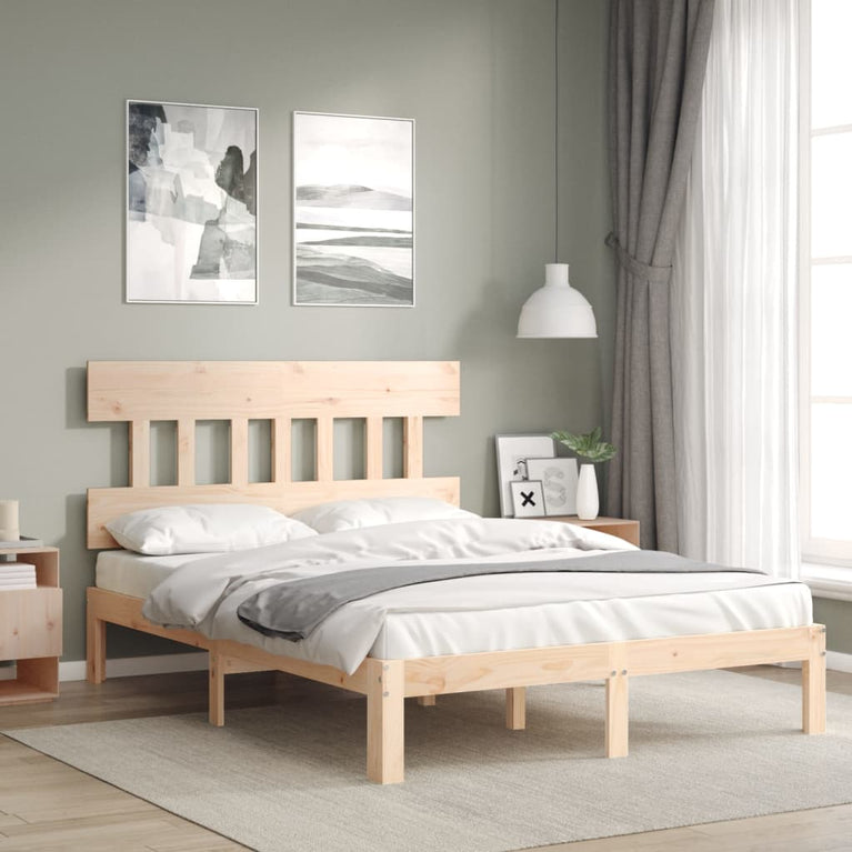 Bedframe met hoofdbord massief hout 4FT6 Double
