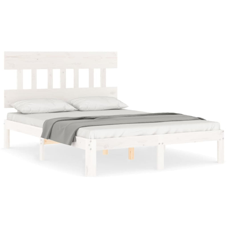 Bedframe met hoofdbord massief hout wit 4FT6 Double