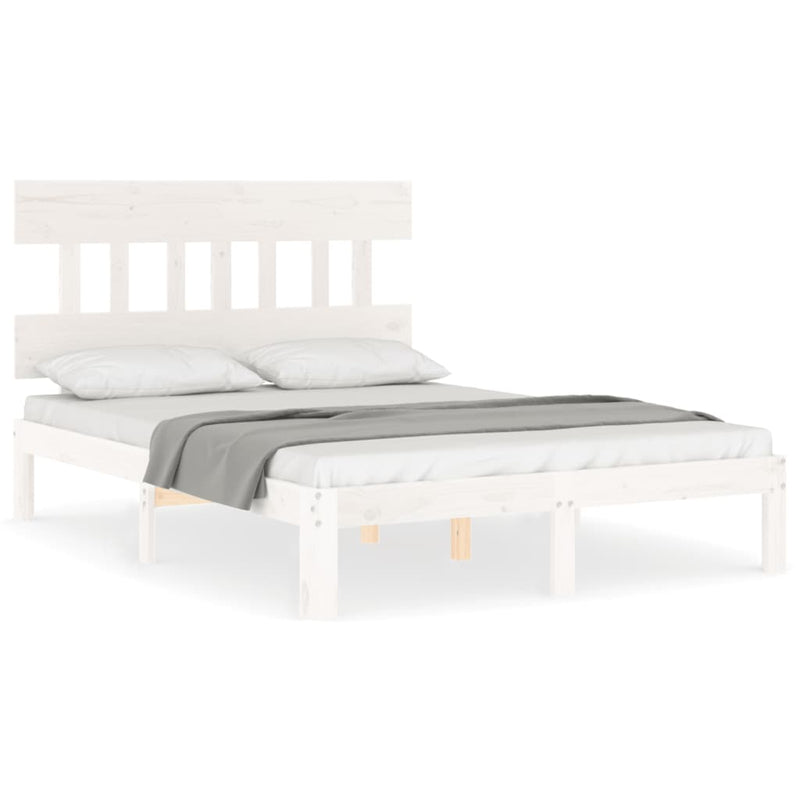 Bedframe met hoofdbord massief hout wit 140x190 cm