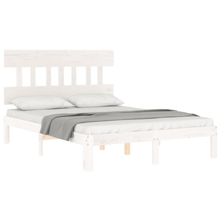 Bedframe met hoofdbord massief hout wit 140x190 cm