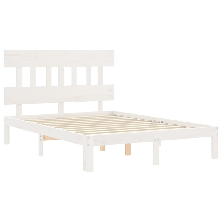Bedframe met hoofdbord massief hout wit 140x190 cm