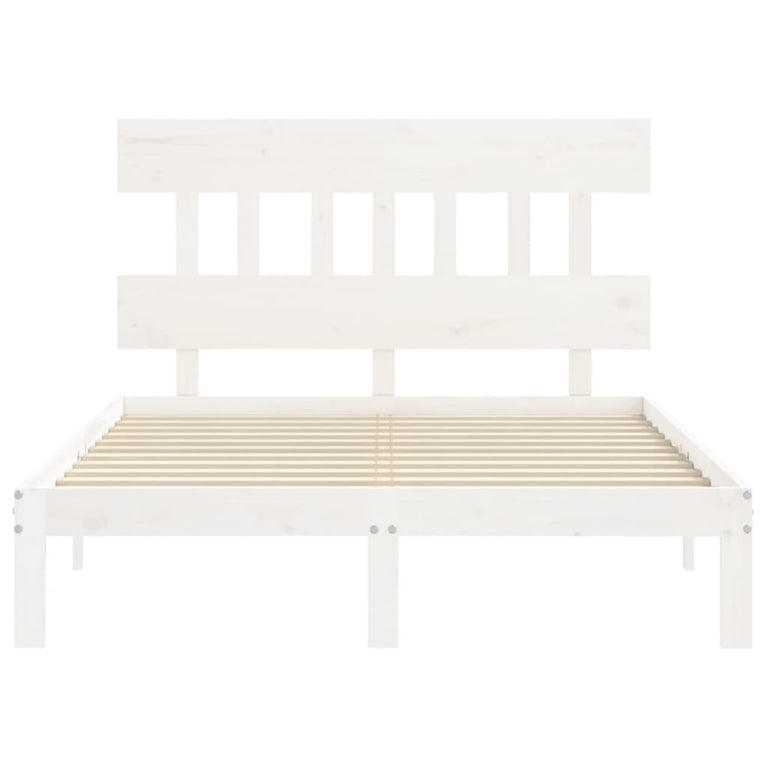 Bedframe met hoofdbord massief hout wit 140x190 cm