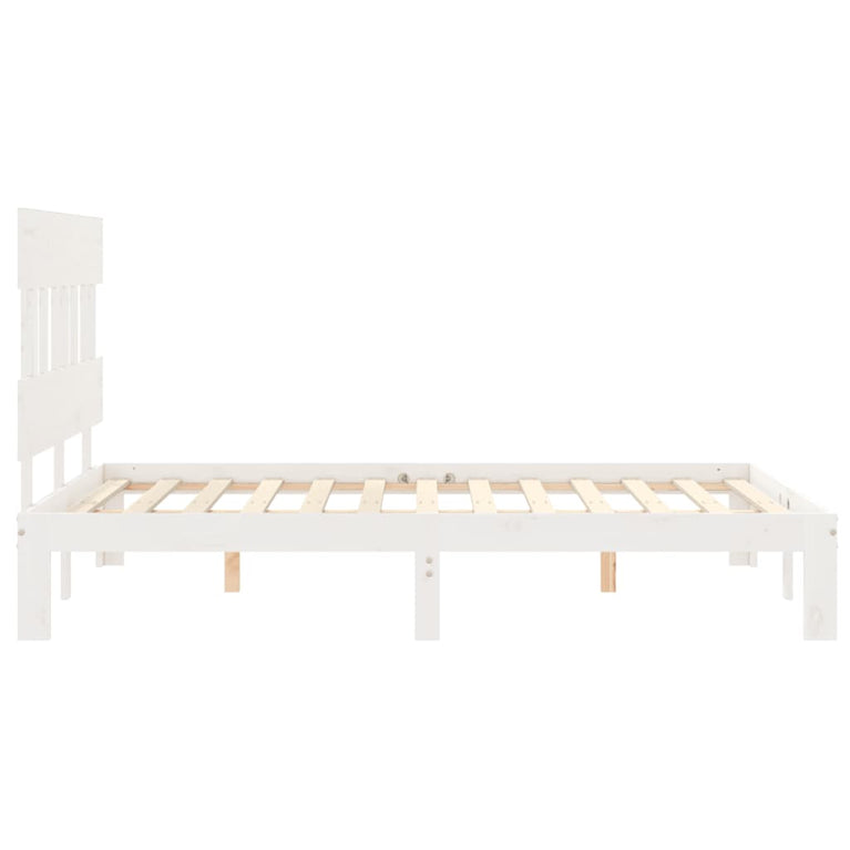 Bedframe met hoofdbord massief hout wit 140x190 cm
