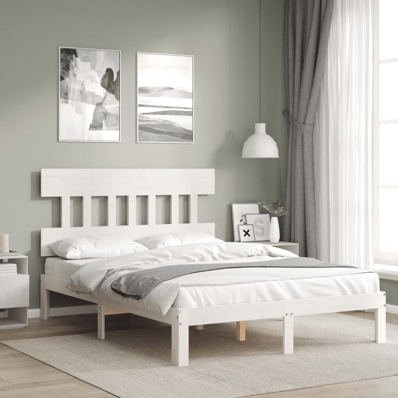 Bedframe met hoofdbord massief hout wit 140x190 cm