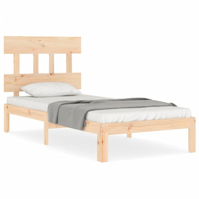 Bedframe met hoofdbord massief hout 90x200 cm