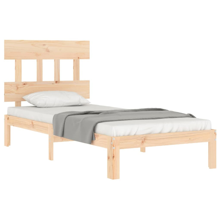 Bedframe met hoofdbord massief hout 90x200 cm