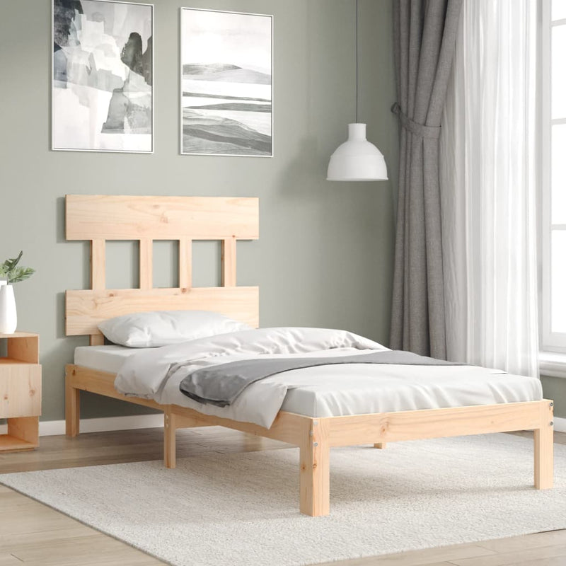 Bedframe met hoofdbord massief hout 90x200 cm