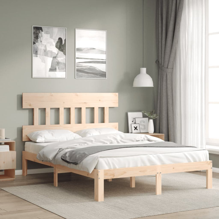 Bedframe met hoofdbord massief hout 140x200 cm