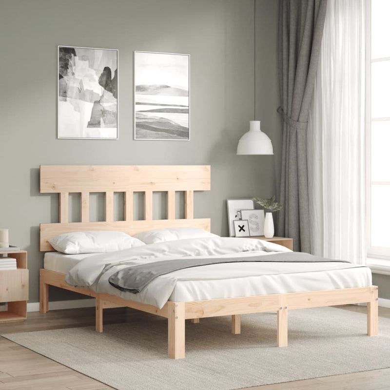 Bedframe met hoofdbord massief hout 140x200 cm