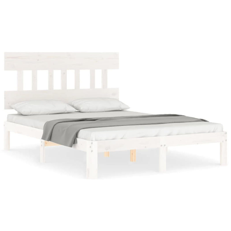 Bedframe met hoofdbord massief hout wit 140x200 cm