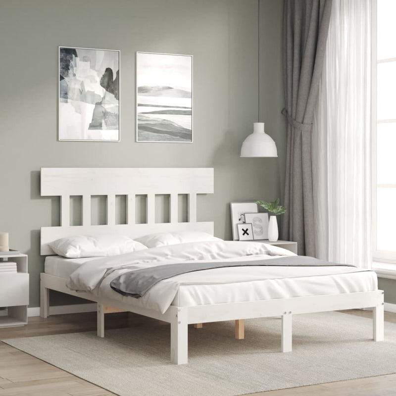 Bedframe met hoofdbord massief hout wit 140x200 cm