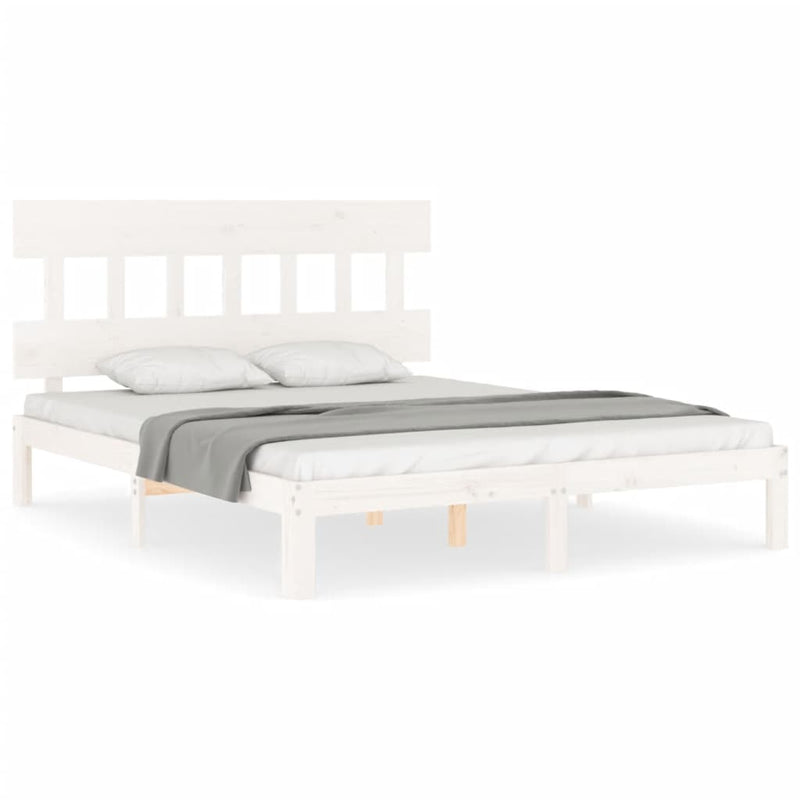 Bedframe met hoofdbord massief hout wit 160x200 cm