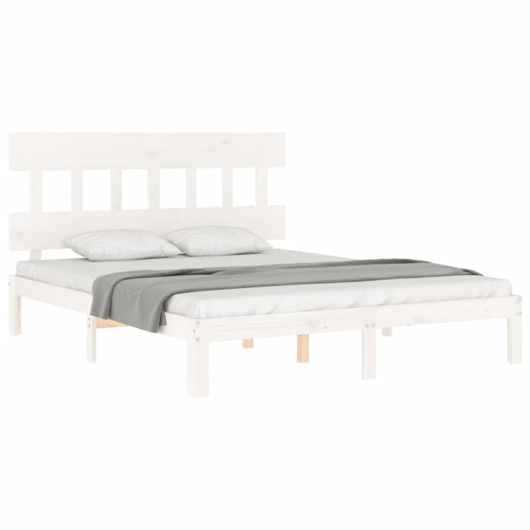 Bedframe met hoofdbord massief hout wit 160x200 cm