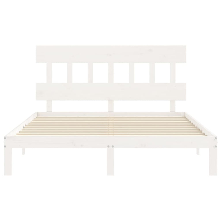 Bedframe met hoofdbord massief hout wit 160x200 cm