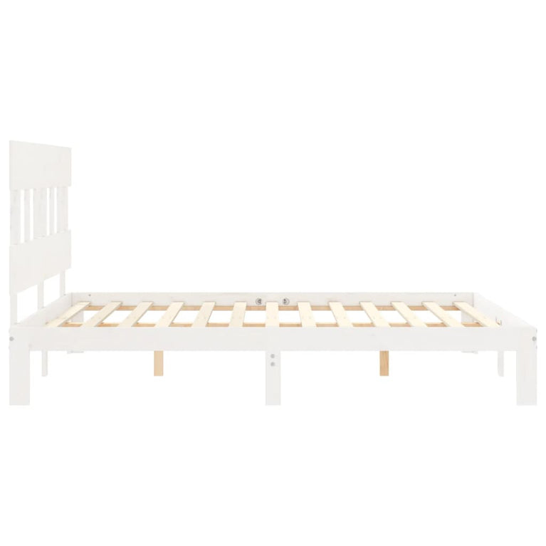 Bedframe met hoofdbord massief hout wit 160x200 cm