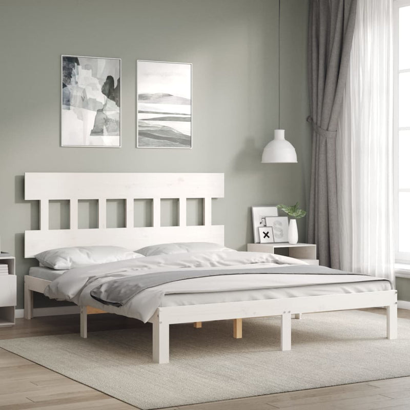 Bedframe met hoofdbord massief hout wit 160x200 cm