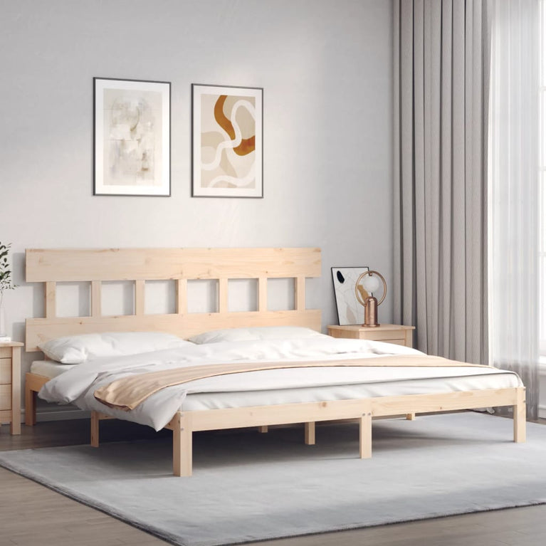 Bedframe met hoofdbord massief hout 200x200 cm