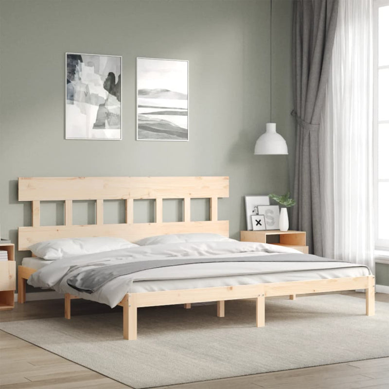 Bedframe met hoofdbord massief hout 200x200 cm