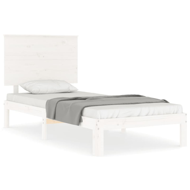 Bedframe met hoofdbord massief hout wit 3FT Single