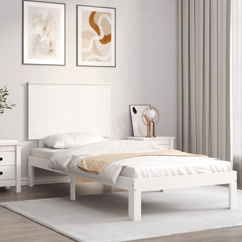 Bedframe met hoofdbord massief hout wit 3FT Single