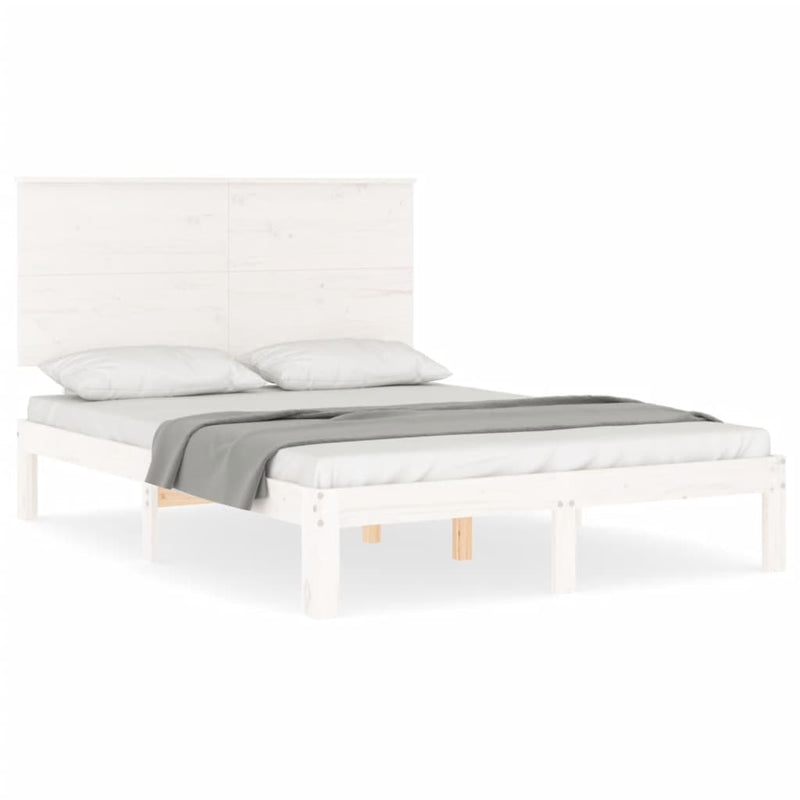 Bedframe met hoofdbord massief hout wit 4FT6 Double