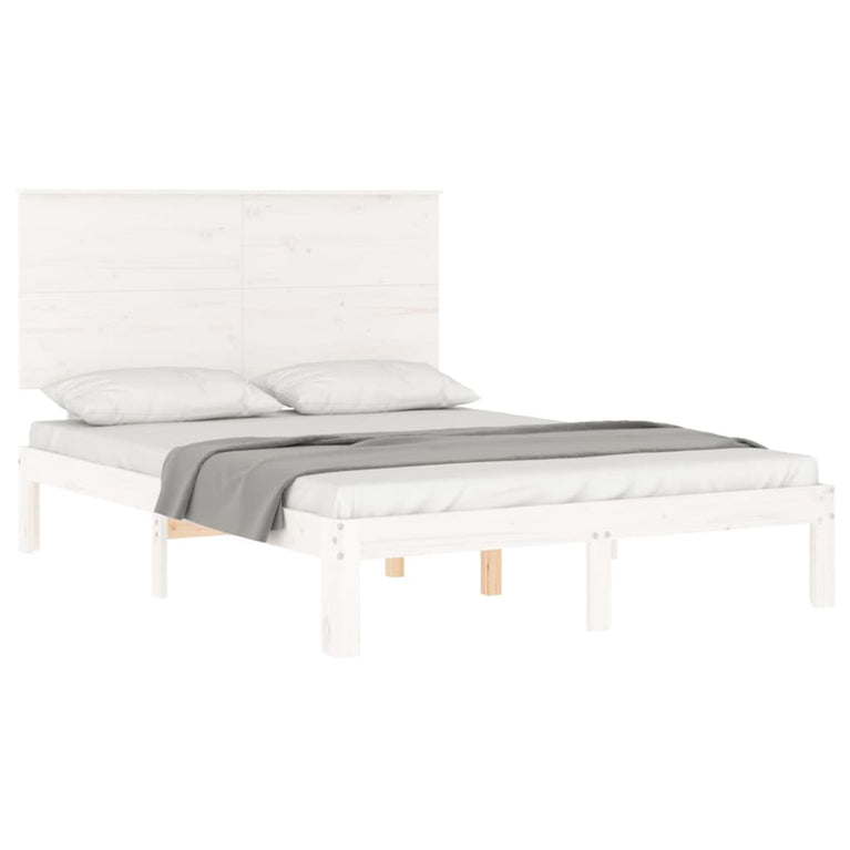 Bedframe met hoofdbord massief hout wit 4FT6 Double