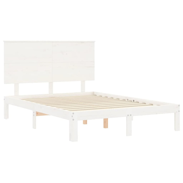 Bedframe met hoofdbord massief hout wit 4FT6 Double