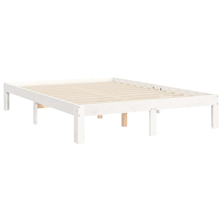 Bedframe met hoofdbord massief hout wit 4FT6 Double