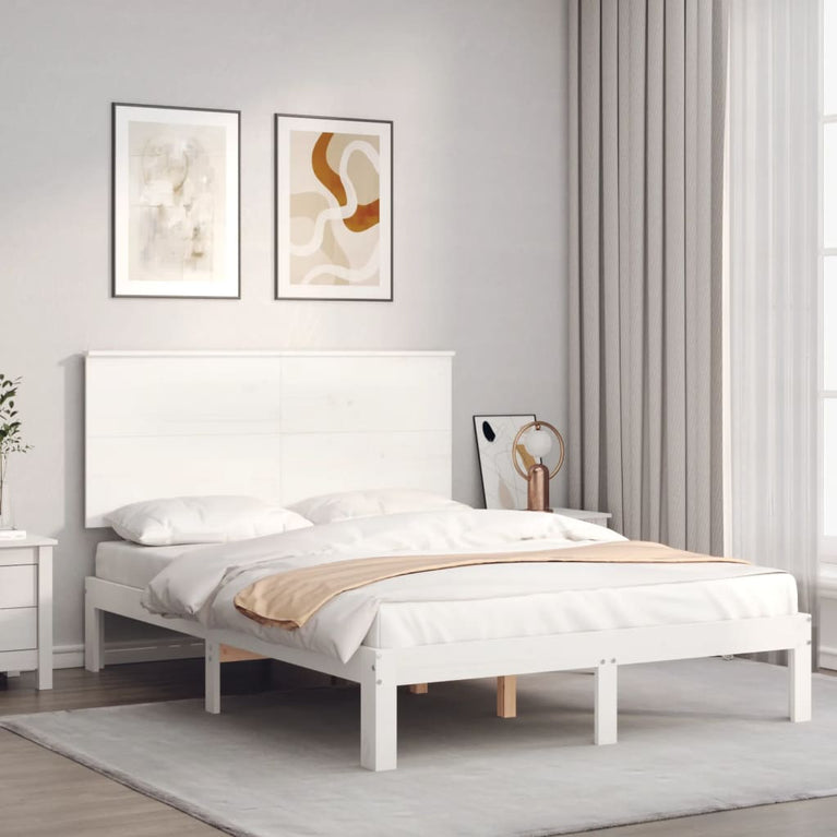 Bedframe met hoofdbord massief hout wit 4FT6 Double