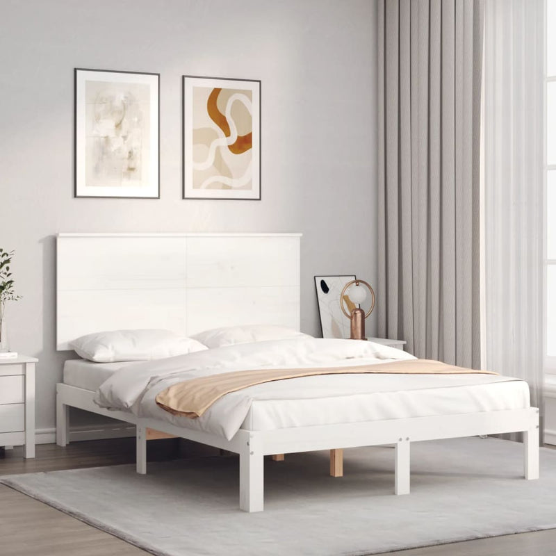 Bedframe met hoofdbord massief hout wit 4FT6 Double