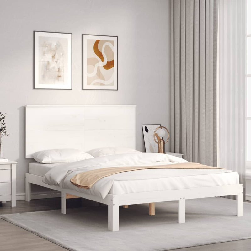 Bedframe met hoofdbord massief hout wit 140x190 cm