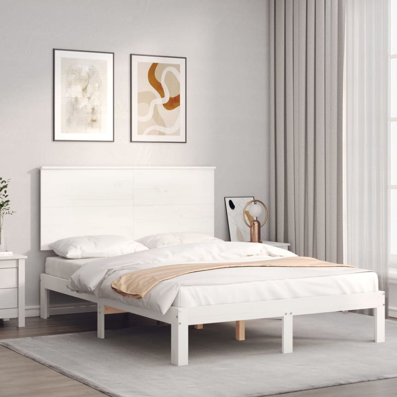 Bedframe met hoofdbord massief hout wit 140x200 cm