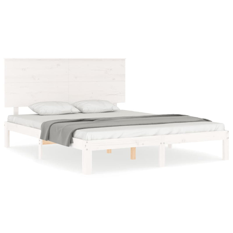 Bedframe met hoofdbord massief hout wit 5 FT King Size
