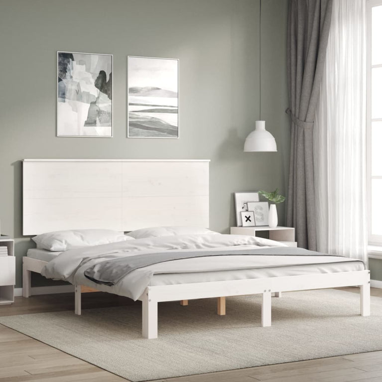Bedframe met hoofdbord massief hout wit 5 FT King Size