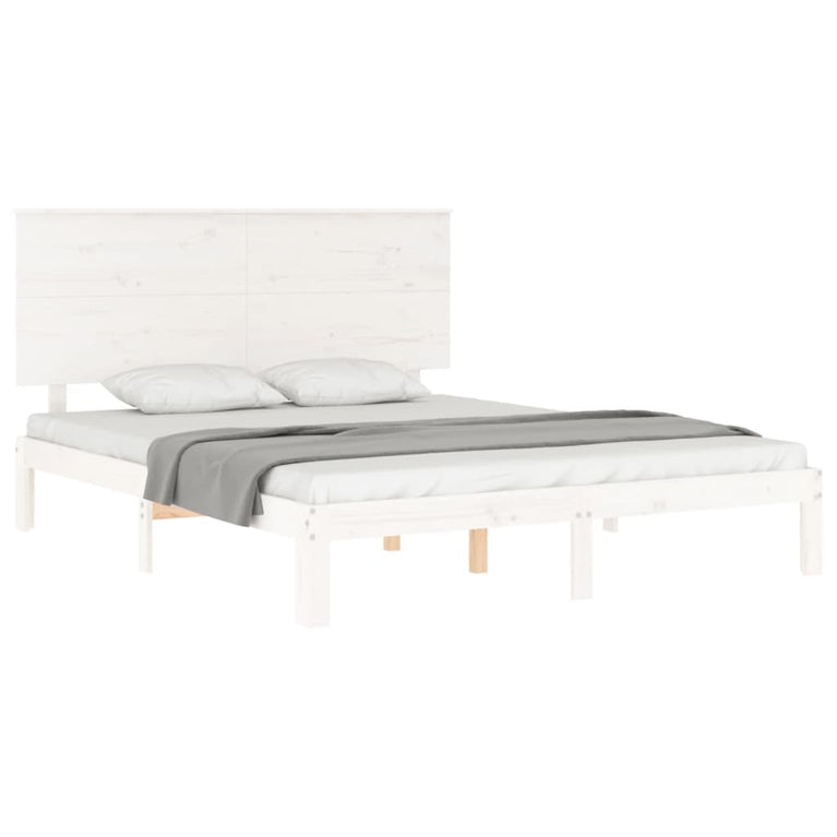 Bedframe met hoofdbord massief hout wit 5 FT King Size