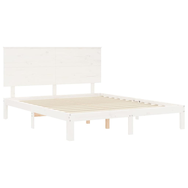 Bedframe met hoofdbord massief hout wit 5 FT King Size