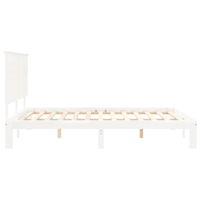 Bedframe met hoofdbord massief hout wit 5 FT King Size