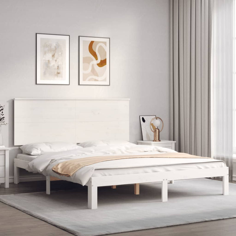 Bedframe met hoofdbord massief hout wit 5 FT King Size