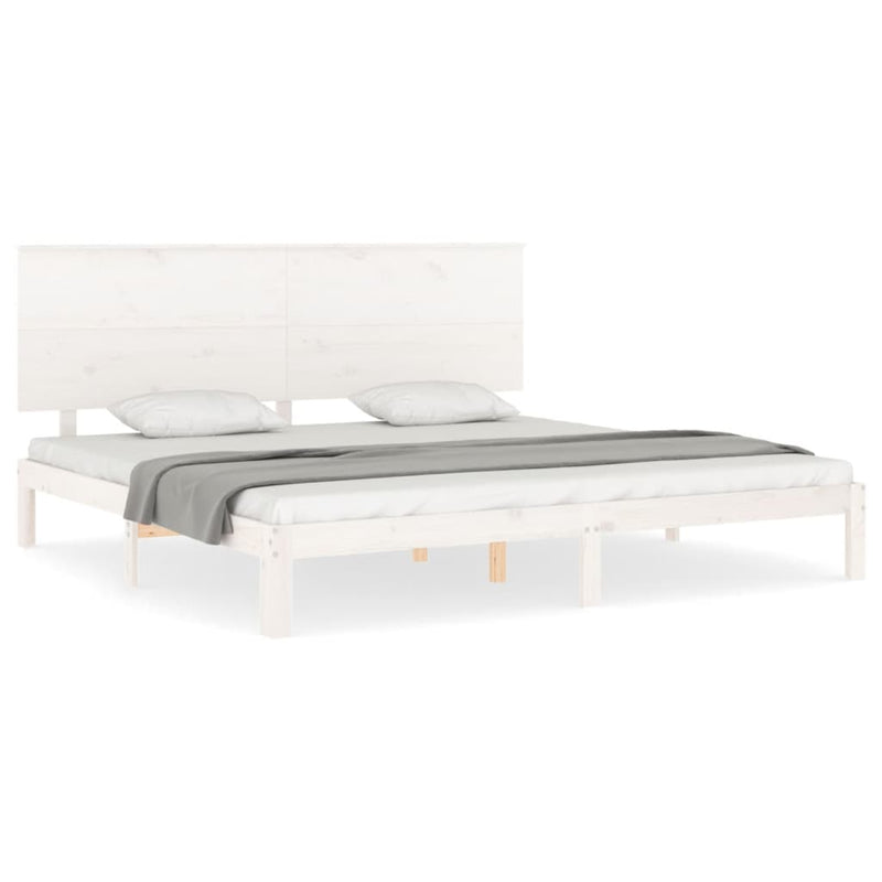 Bedframe met hoofdbord massief hout wit Super King Size