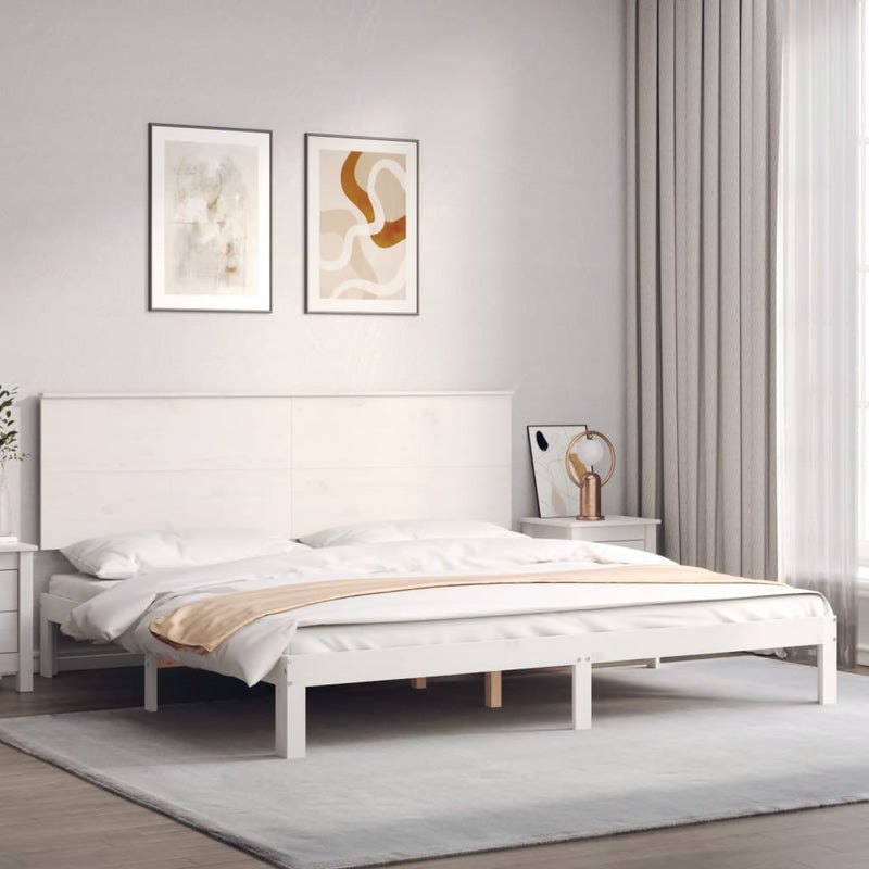 Bedframe met hoofdbord massief hout wit Super King Size