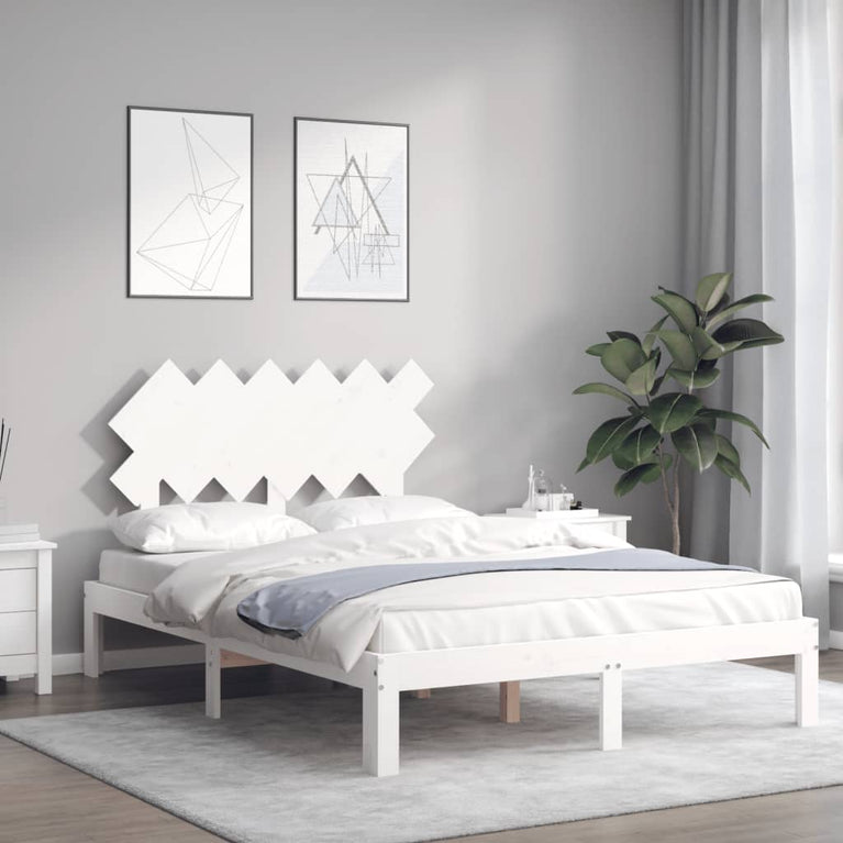 Bedframe met hoofdbord massief hout wit 4FT Small Double