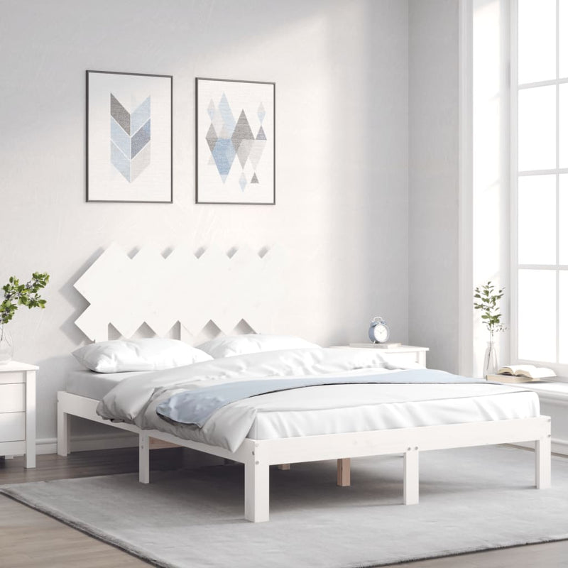 Bedframe met hoofdbord massief hout wit 4FT Small Double