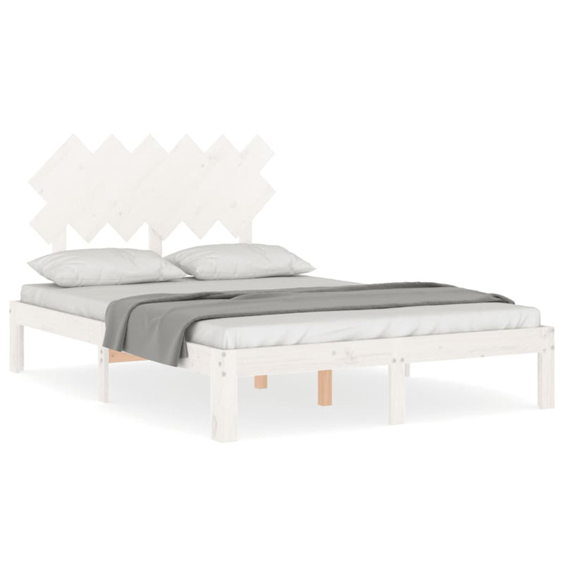 Bedframe met hoofdbord massief hout wit 4FT6 Double