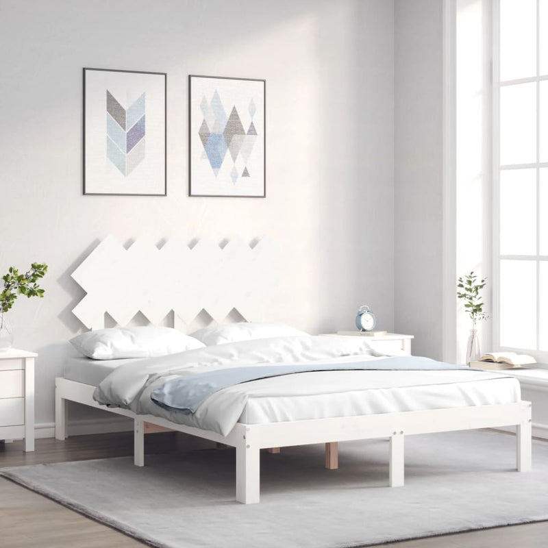 Bedframe met hoofdbord massief hout wit 4FT6 Double