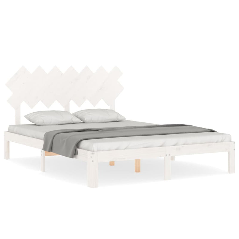 Bedframe met hoofdbord massief hout wit 140x190 cm