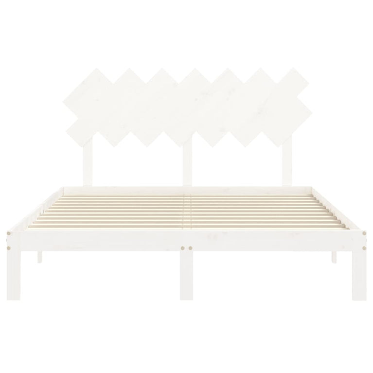 Bedframe met hoofdbord massief hout wit 140x190 cm