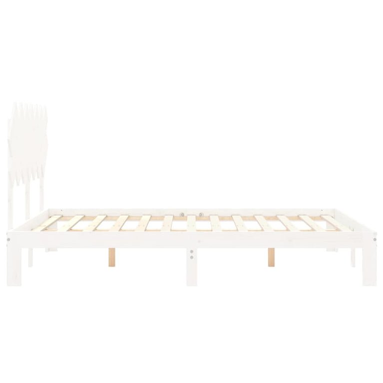 Bedframe met hoofdbord massief hout wit 140x190 cm