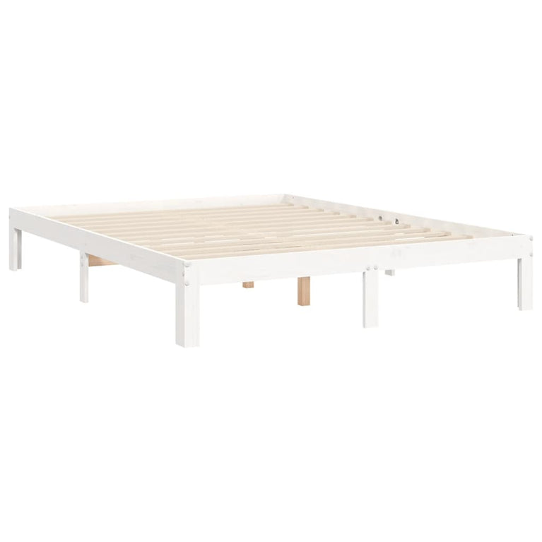 Bedframe met hoofdbord massief hout wit 140x190 cm