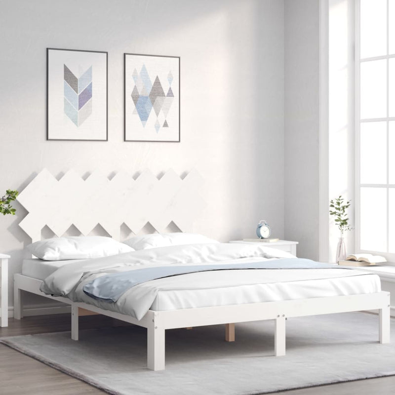Bedframe met hoofdbord massief hout wit 140x190 cm
